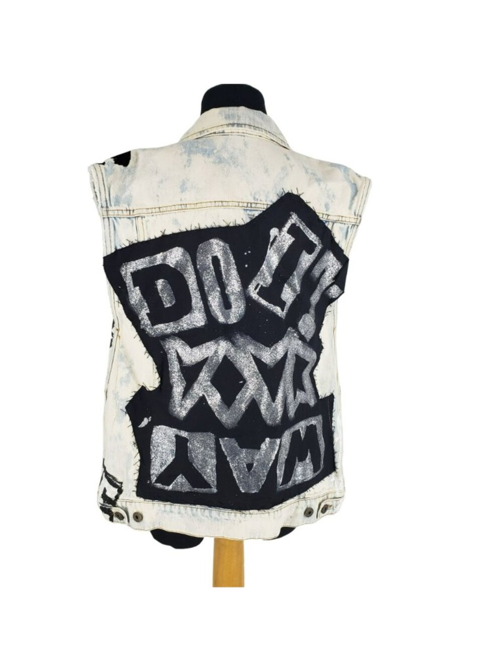Faith Connexion $985 White Denim Vest Graffiti Print Punk Art to Wear DIY - Picture 4 of 16